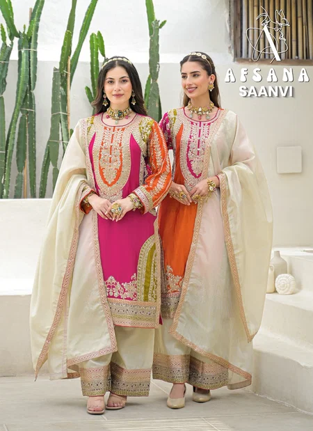 Saanvi By Afsana Chinon With Embroidery Suits Suppliers In India